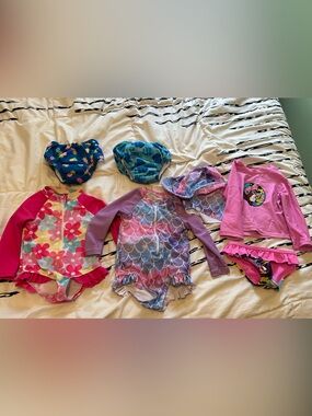 Girls' Mermaid Print Long Sleeve Swimsuit & Swim Set - Pink & Purple